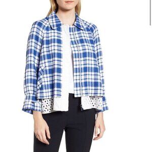 Lewit Blue and White Check Inset Blazer Jacket